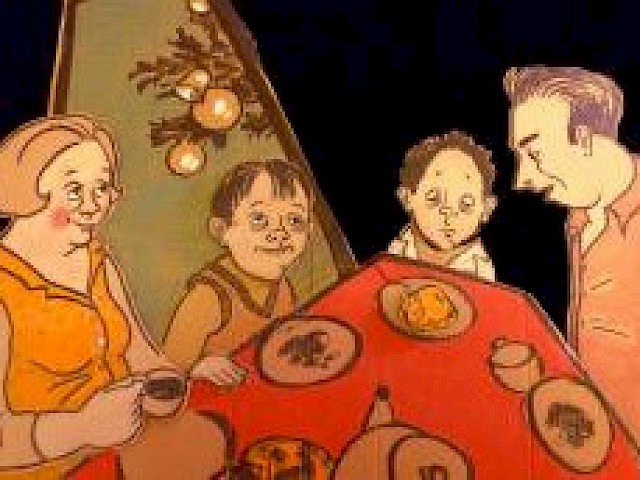 Szenenfoto: Weihnachtsmann im Gänsebauch